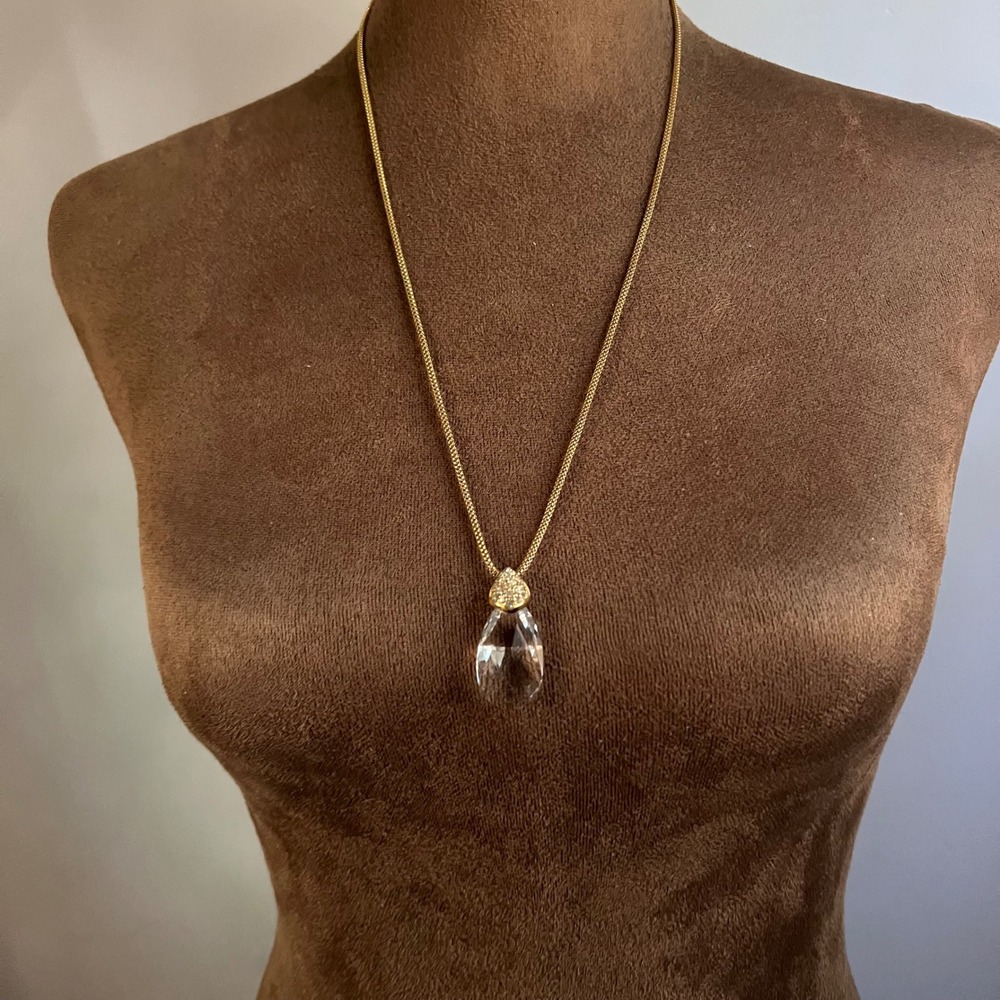 Swarovski Vintage Gold Tone Crystal Teardrop Pendant Necklace 24"